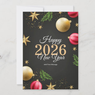 Tarjeta de Feliz Año Nuevo 2026 Minimalista Tarj