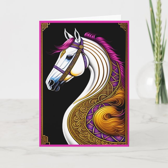 Tarjeta de Feliz Año Nuevo Chino del Caballo (Anverso)