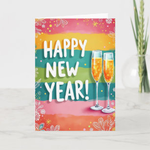 Tarjeta de Feliz Año Nuevo con Rayas Coloridas
