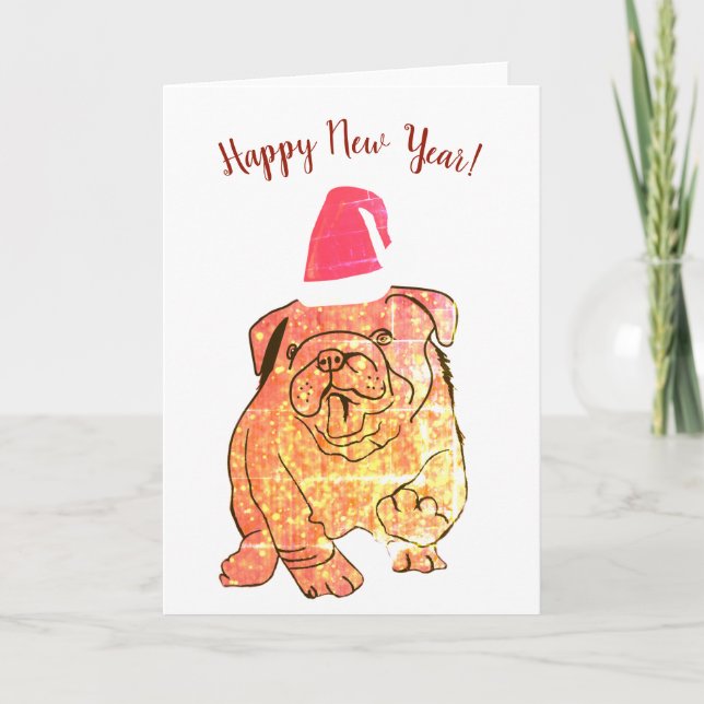 Tarjeta de Feliz Año Nuevo de Bulldog Francés (Anverso)