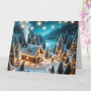 Tarjeta de Feliz Año Nuevo de Cabaña Acogedora de 