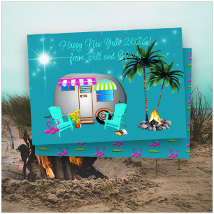 Tarjeta de Feliz Año Nuevo de Camping