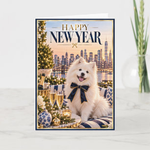 Tarjeta de Feliz Año Nuevo de Perro Esquimal Ameri