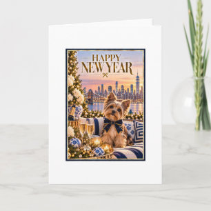 Tarjeta de Feliz Año Nuevo de Yorkie en NYC