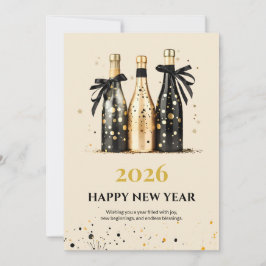 Tarjeta de Feliz Año Nuevo elegante en negro y dor