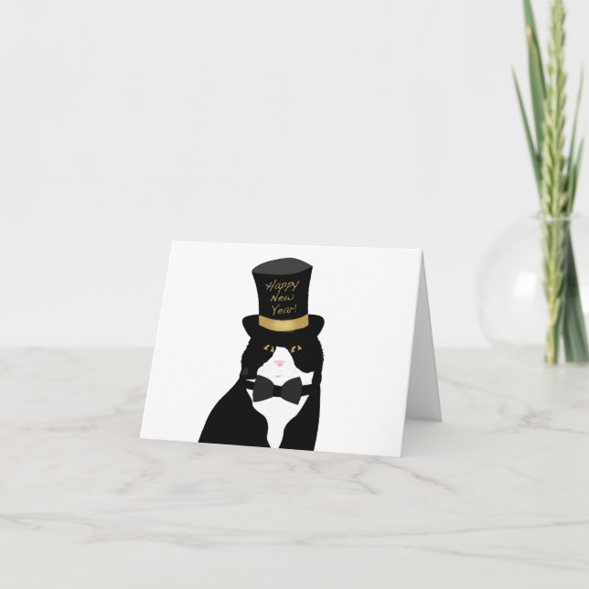 Tarjeta de Feliz Año Nuevo Gato (Anverso)
