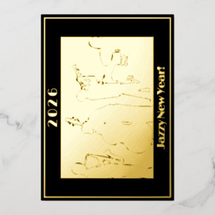 Tarjeta de Feliz Año Nuevo Jazzy 2026 con Hojas de