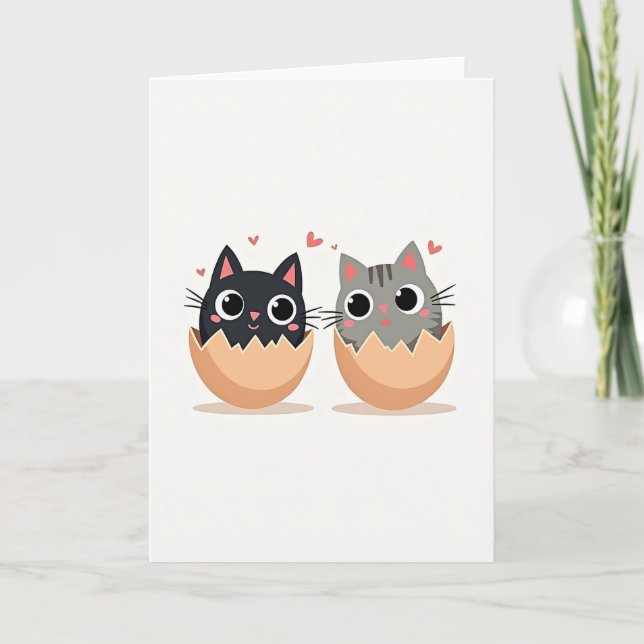 Tarjeta de Feliz Año Nuevo para Dos Gatitos (Anverso)