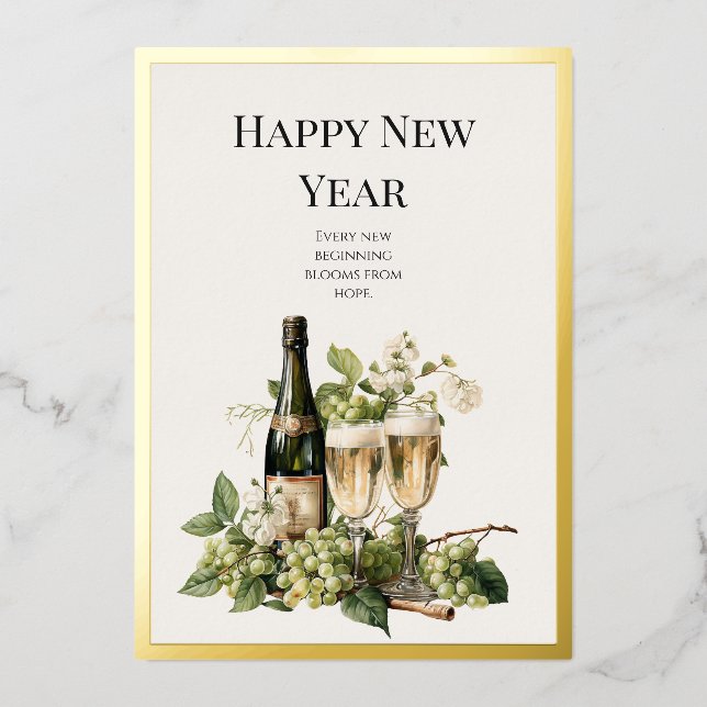 Tarjeta de Feliz Año Nuevo Personalizada con Hoja  (Anverso)