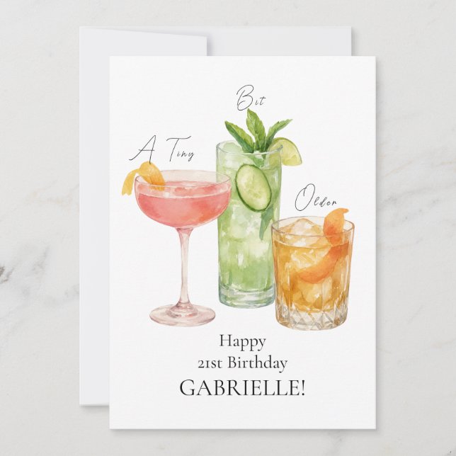 Tarjeta de Feliz Cumpleaños 21 con Martini Un Poco (Anverso)
