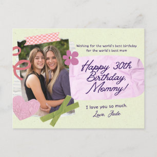 Tarjeta de Feliz Cumpleaños 30 en Verde Rosa Purpu