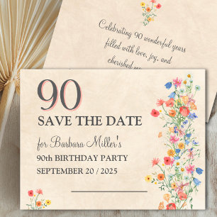 Tarjeta de Feliz Cumpleaños 90 Floral Elegante