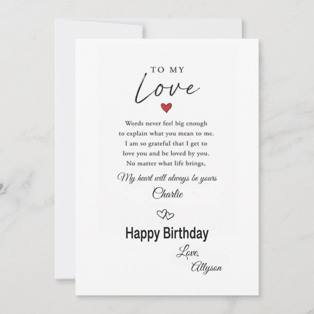 Tarjeta de Feliz Cumpleaños a Mi Amor (Anverso)