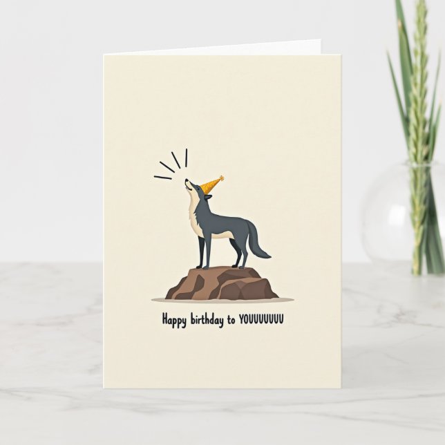 Tarjeta de Feliz Cumpleaños Aullando (Anverso)