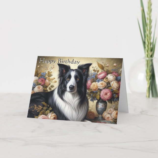 Tarjeta de Feliz Cumpleaños Border Collie doblada (Anverso)