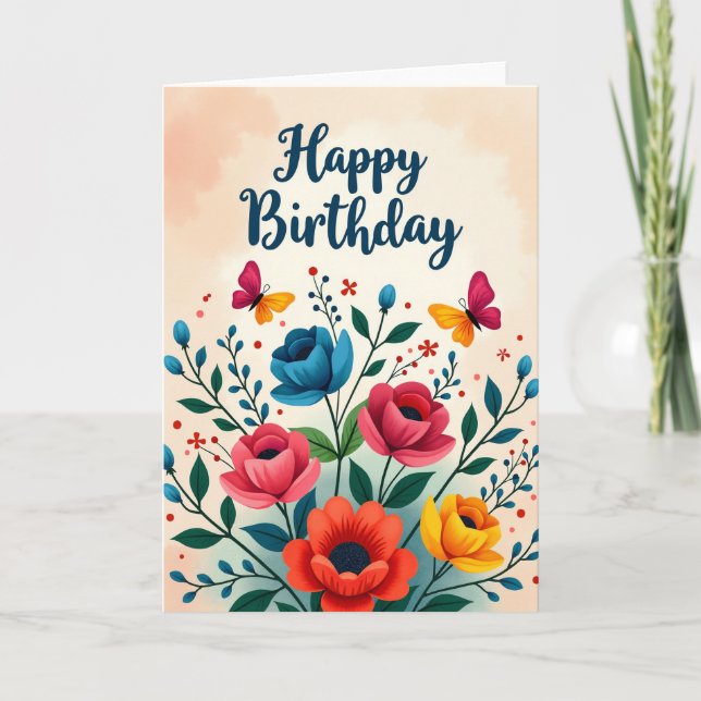 Tarjeta de Feliz Cumpleaños Botanical Bloom (Anverso)