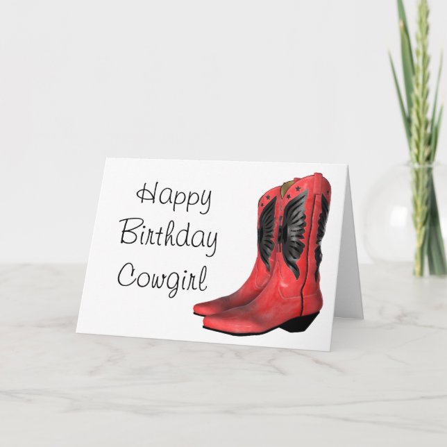 Tarjeta de Feliz Cumpleaños Botas de Vaquera Rojas (Anverso)