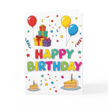 Tarjeta de “Feliz Cumpleaños” Brillante y Alegre d