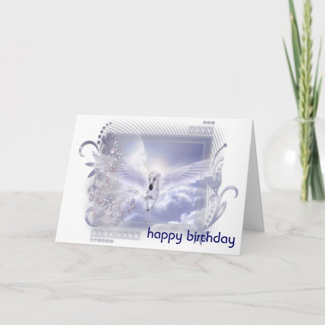 Tarjeta de Feliz Cumpleaños Caballo Blanco Pegasus (Anverso)
