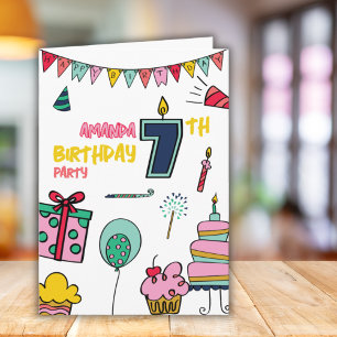 Tarjeta de Feliz Cumpleaños Colorida para 7 años