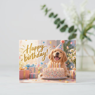 Tarjeta de Feliz Cumpleaños con adorable Retriever