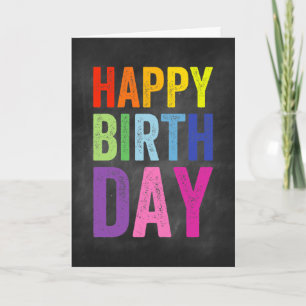Tarjeta de Feliz Cumpleaños con Arcoíris y Pizarra
