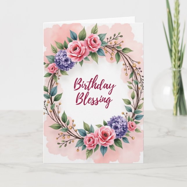 Tarjeta de Feliz Cumpleaños con Bendición Floral (Anverso)