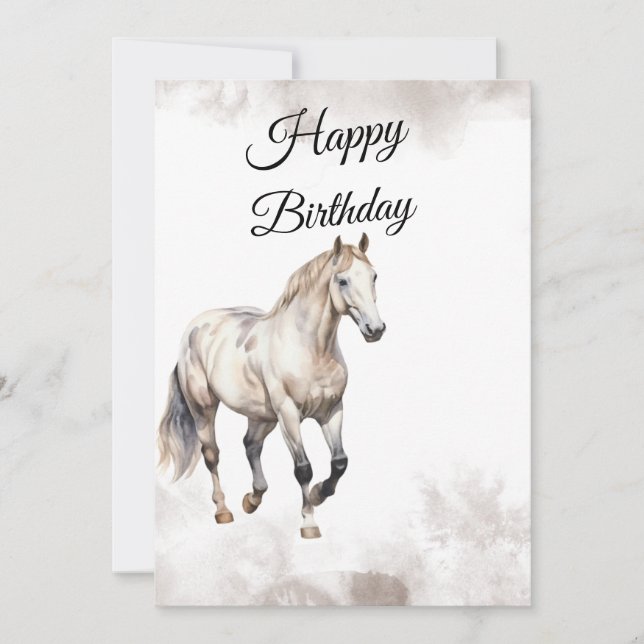 Tarjeta de Feliz Cumpleaños con Caballo en Acuarel (Anverso)