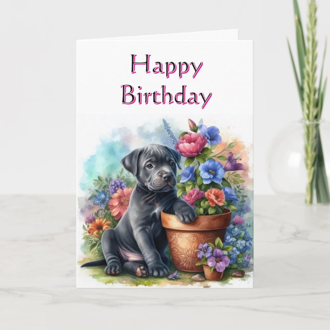 Tarjeta de Feliz Cumpleaños con Cachorro Adorable  (Anverso)
