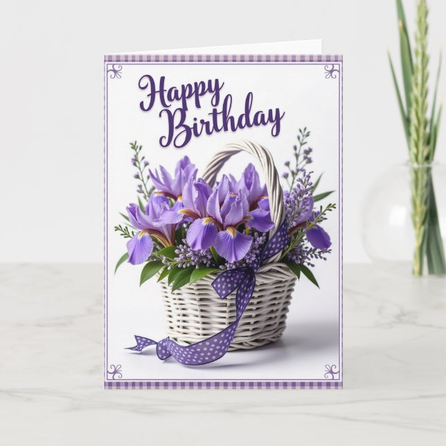 Tarjeta de Feliz Cumpleaños con Cesto Floral (Anverso)