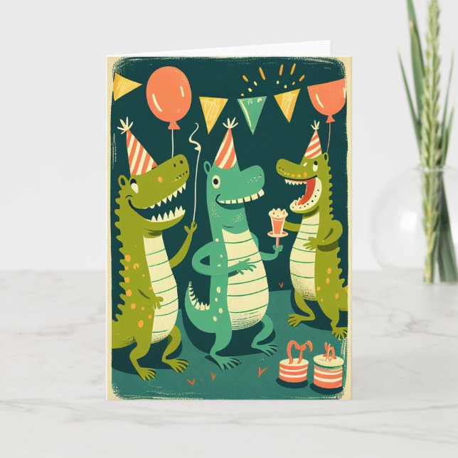 Tarjeta de Feliz Cumpleaños con Cocodrilos Adorabl (Anverso)