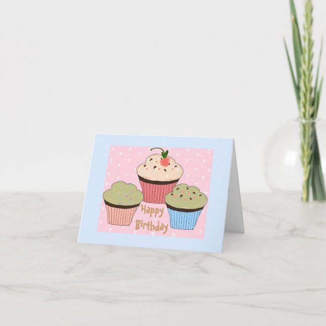 Tarjeta de Feliz Cumpleaños con Cupcake (Anverso)