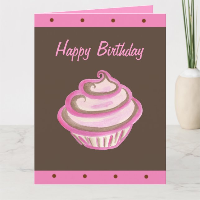 Tarjeta de Feliz Cumpleaños con Cupcake Grande (Anverso)
