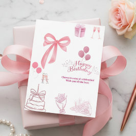 Tarjeta de Feliz Cumpleaños con Elegante Lazo Rosa