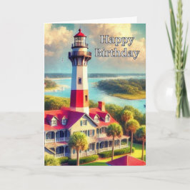 Tarjeta de Feliz Cumpleaños con Faro en Acuarela