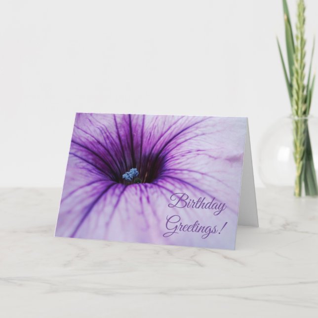 Tarjeta de Feliz Cumpleaños con Flor de Petunia Mo (Anverso)