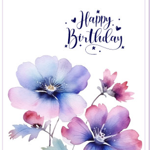 Tarjeta de Feliz Cumpleaños con Flor Purpura a la