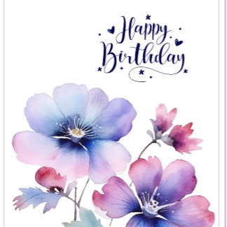 Tarjeta de Feliz Cumpleaños con Flor Purpura a la