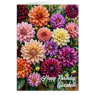 Tarjeta de Feliz Cumpleaños con Flores de Dalia Co