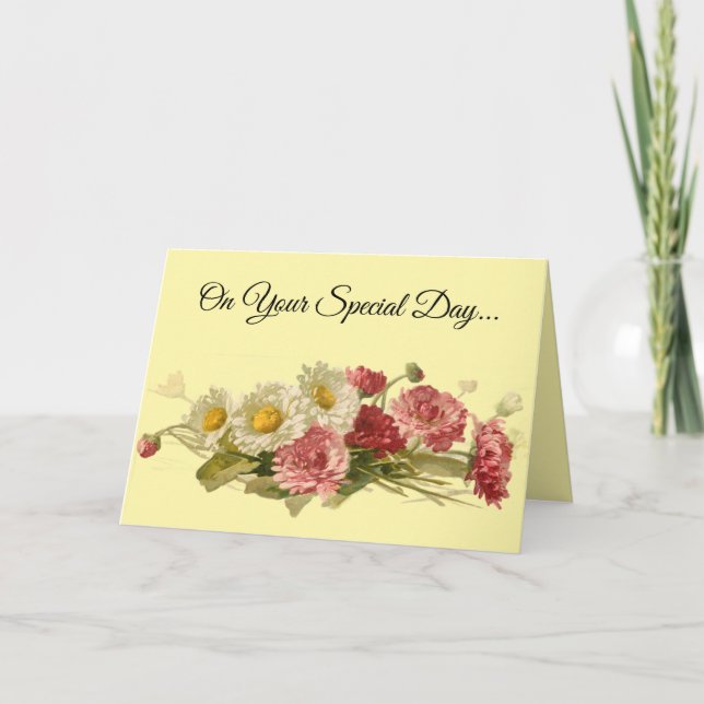 Tarjeta de Feliz Cumpleaños con Flores Encantadora (Anverso)