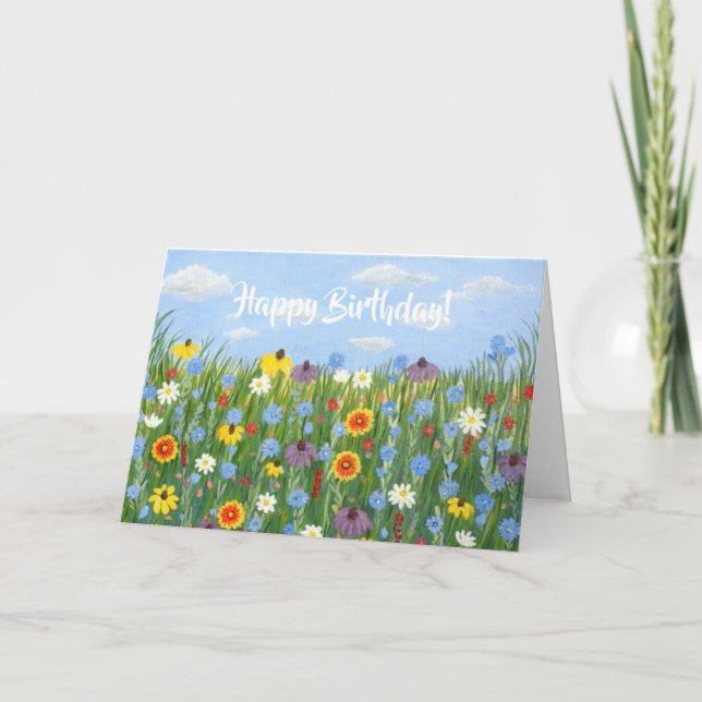 Tarjeta de Feliz Cumpleaños con Flores Silvestres (Anverso)