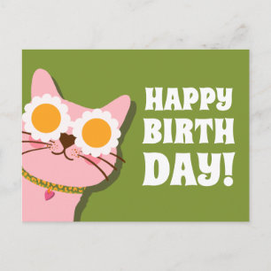 Tarjeta de Feliz Cumpleaños con Gato Adorable