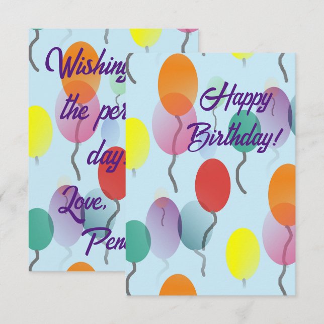 Tarjeta de Feliz Cumpleaños con Globos Minimalista (Anverso / Reverso)