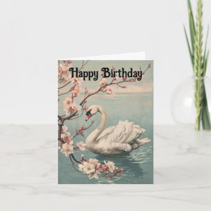 Tarjeta de Feliz Cumpleaños con Hermoso Cisne