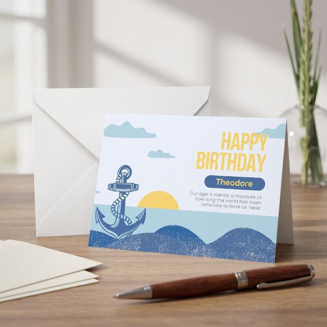 Tarjeta de Feliz Cumpleaños con Horizonte Náutico  (Coastal charm for a special birthday.)