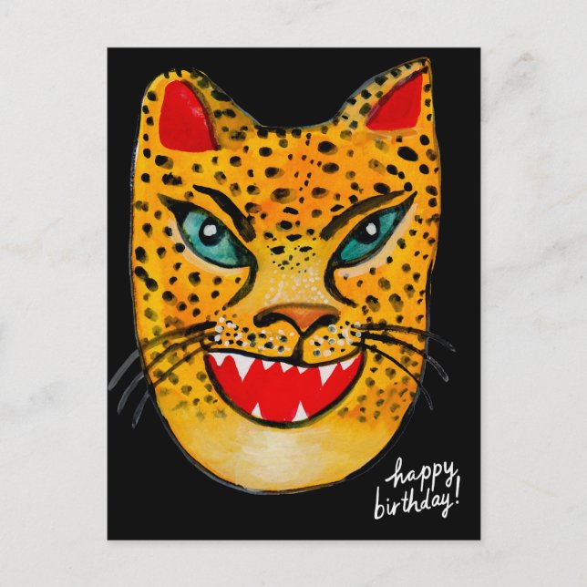 Tarjeta de Feliz Cumpleaños con Jaguar Riéndose Ac (Anverso)