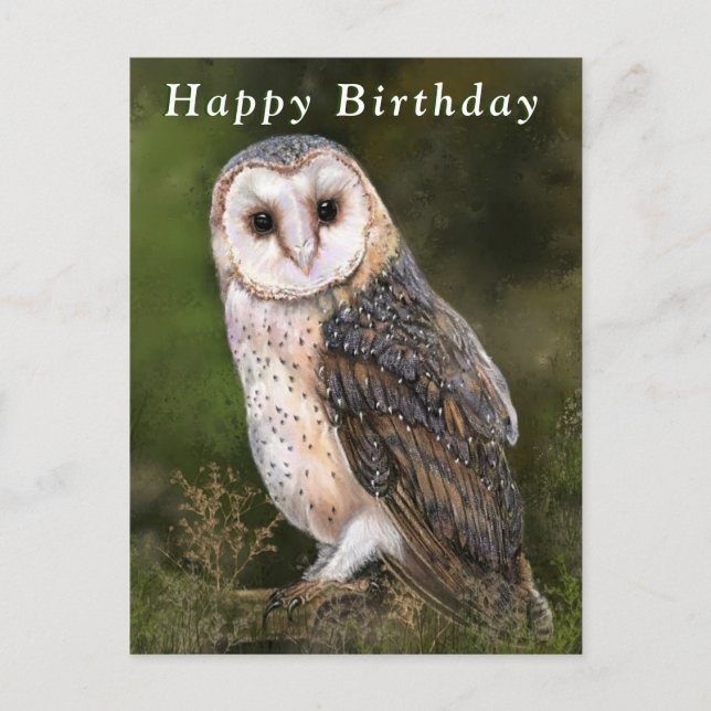 Tarjeta de Feliz Cumpleaños con Lechuza Común (Anverso)