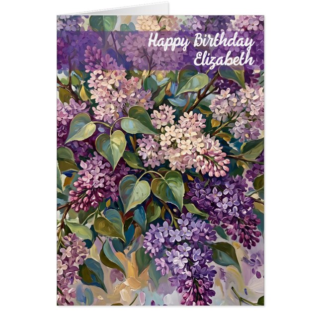 Tarjeta de Feliz Cumpleaños con Lilas (Frente)