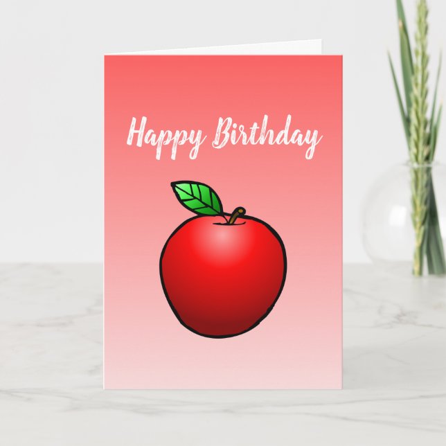 Tarjeta de Feliz Cumpleaños con Manzana Roja Plega (Anverso)