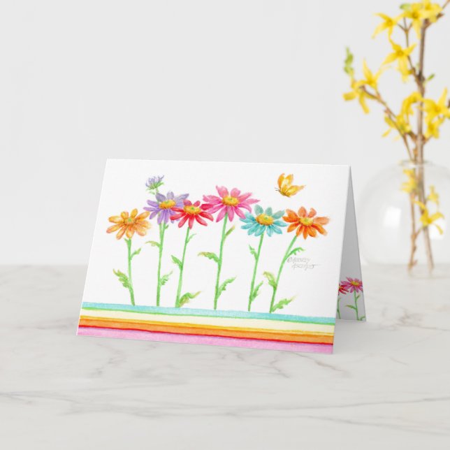 Tarjeta de Feliz Cumpleaños con Margaritas Arcoíri (flor amarilla)